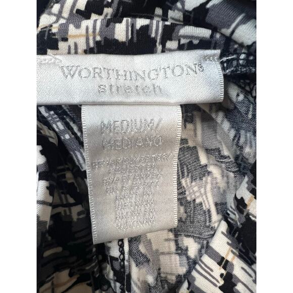 Worthington Stretch Women’s Medium Ruffle Sleeve Mock Neck Top Black White - Picture 5 of 6